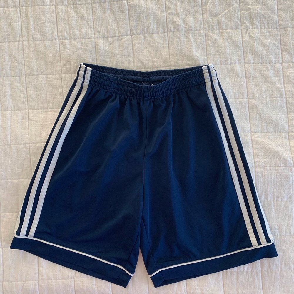 adidas Navy Athletic Shorts with White Stripes